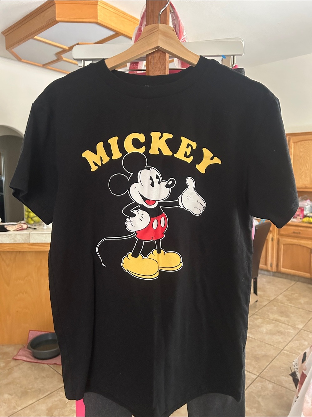 Disney Black Mickey Mouse Graphic Tee with Yellow Lettering